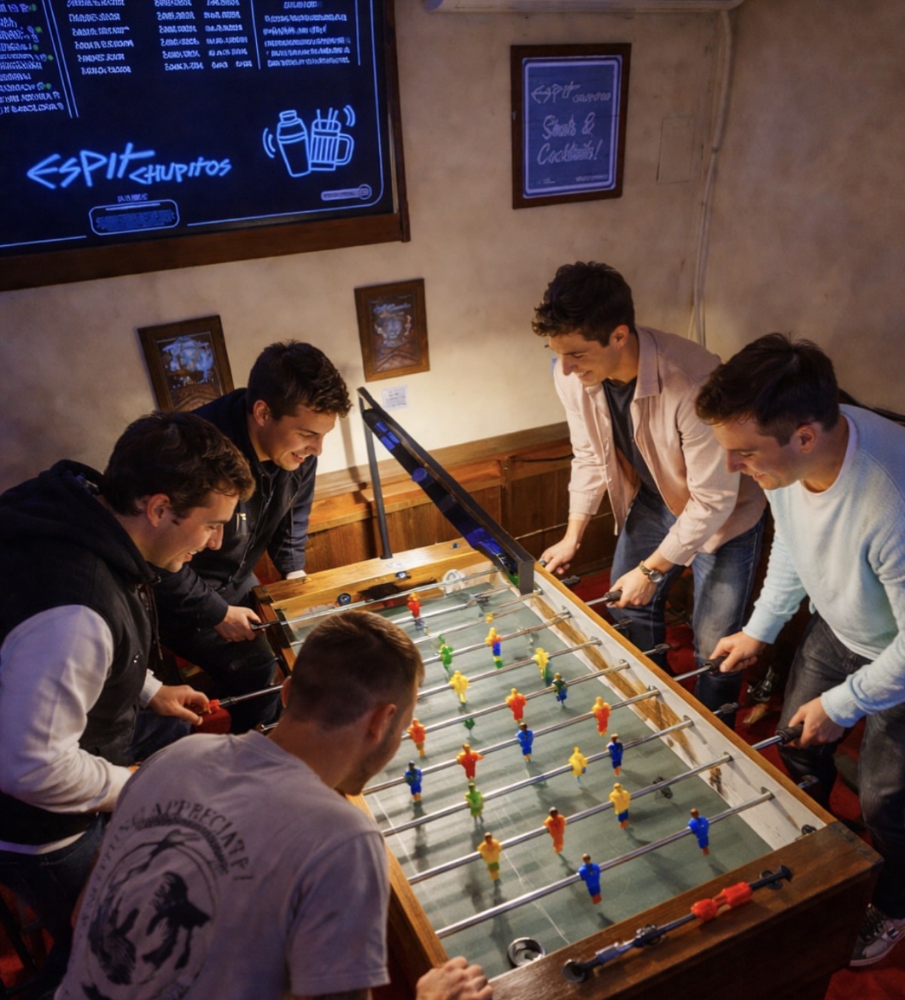 Partida de futbolín en Espit Chupitos